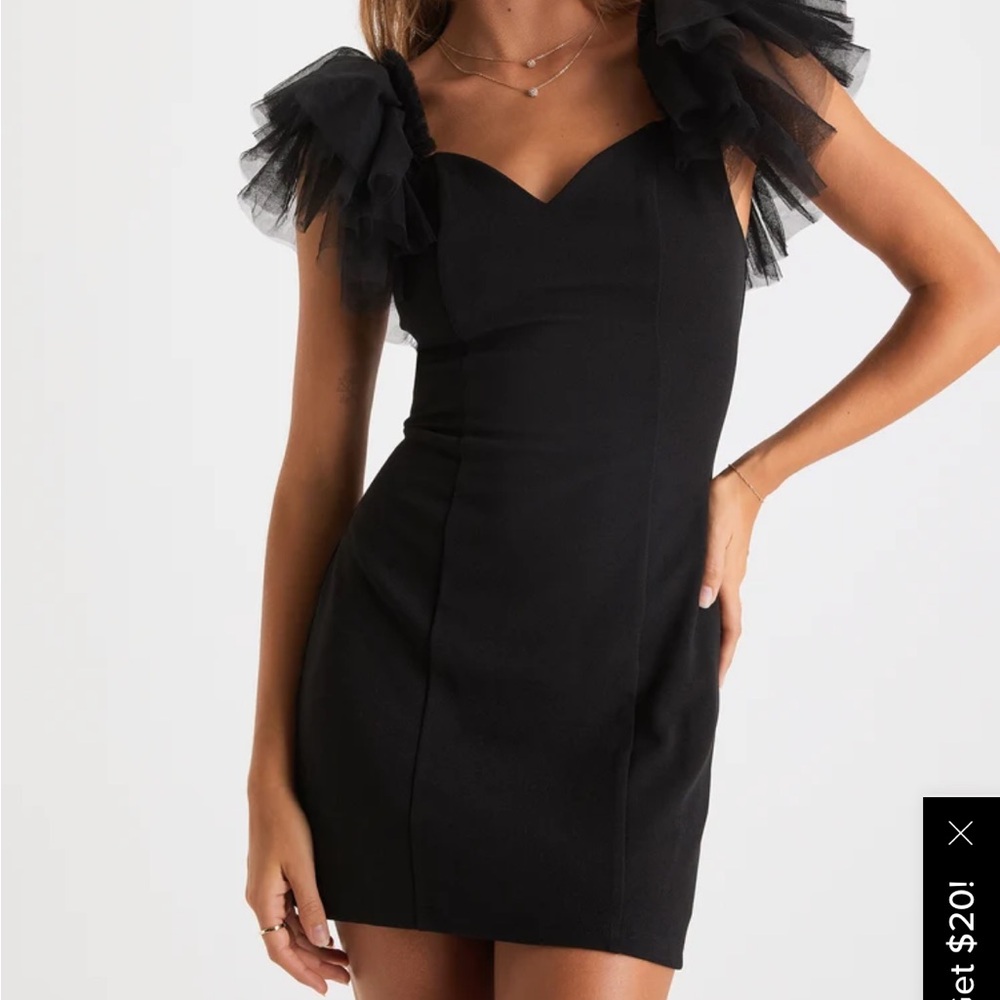 Lulu's Tulle Shoulder Detail Mini Black Dress NWT